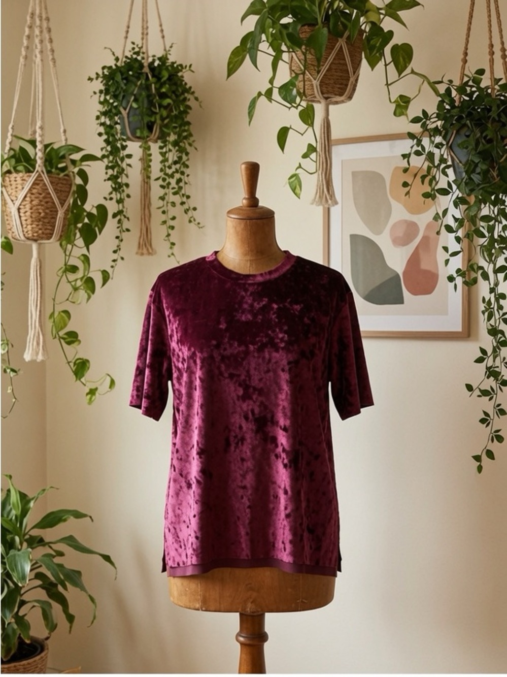 Skylar jade XL Velvet Crushed Tee in Deep Burgundy FALL BOHO